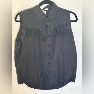 Silk Mist Vintage 90’s Sleeveless Button-Down Shirt Fringe 100% Silk Size M
